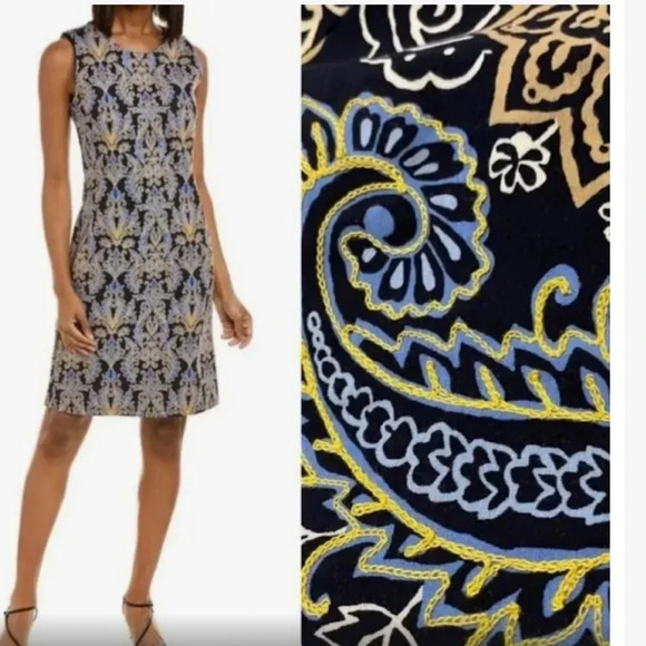 J. McLaughlin Devon Sleeveless Crew Neck Embroidered Bainbridge Dress Paisley - Picture 2 of 13